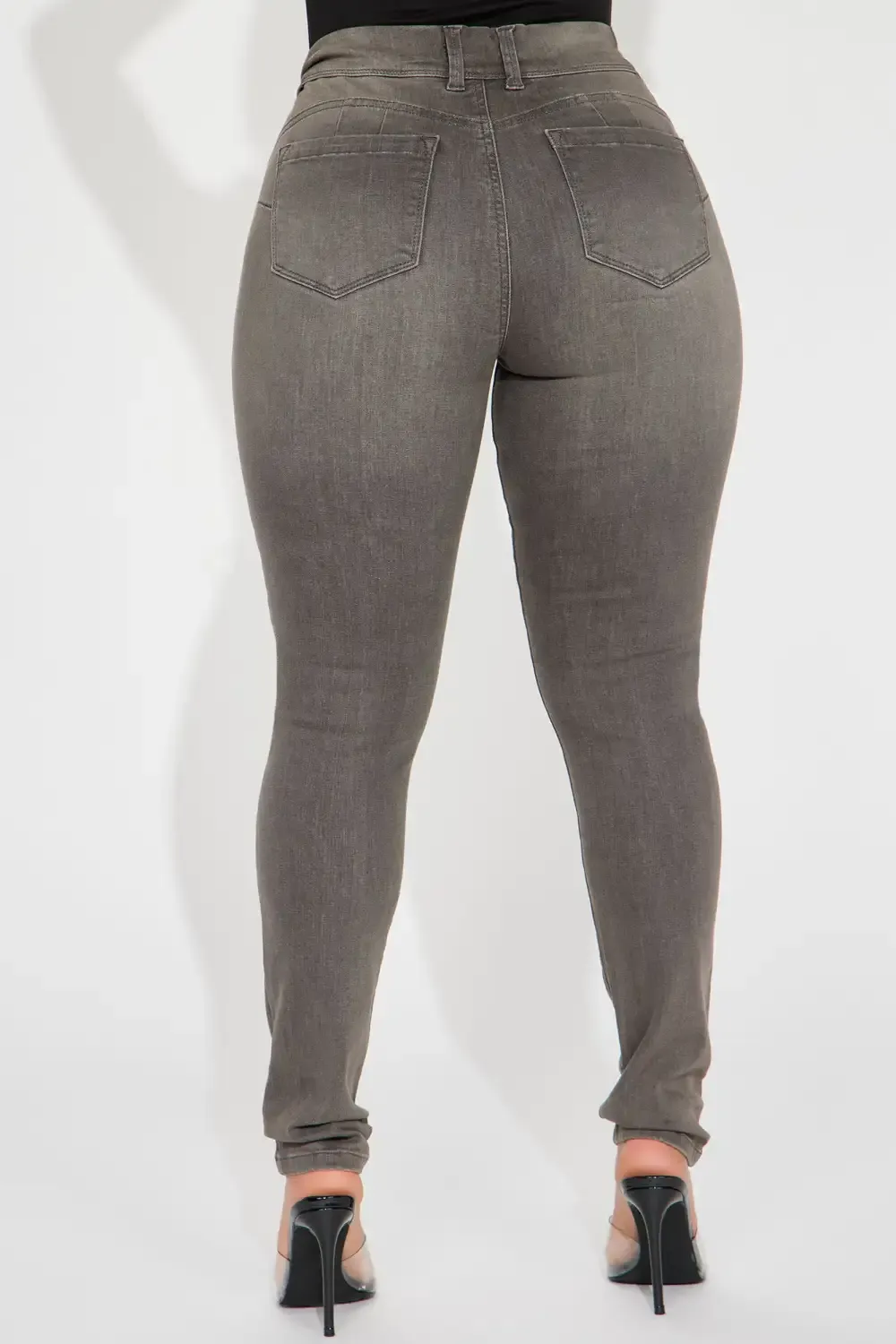 Double Take Booty Lifting Stretch Skinny Jeans - Grey