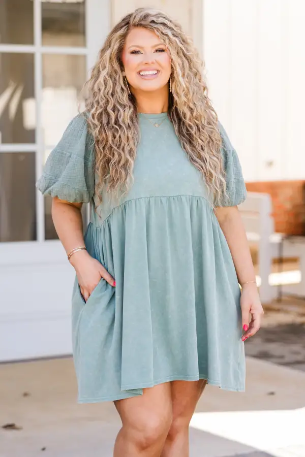 Wind In My Hair Don't Care Dress, Sage