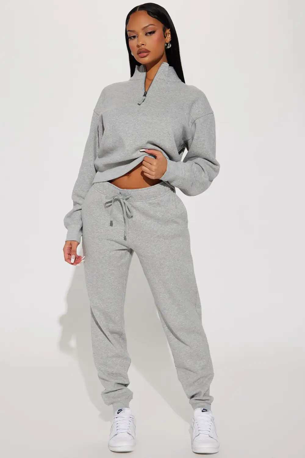 On My Own Half Zip Sweatsuit - Heather Grey