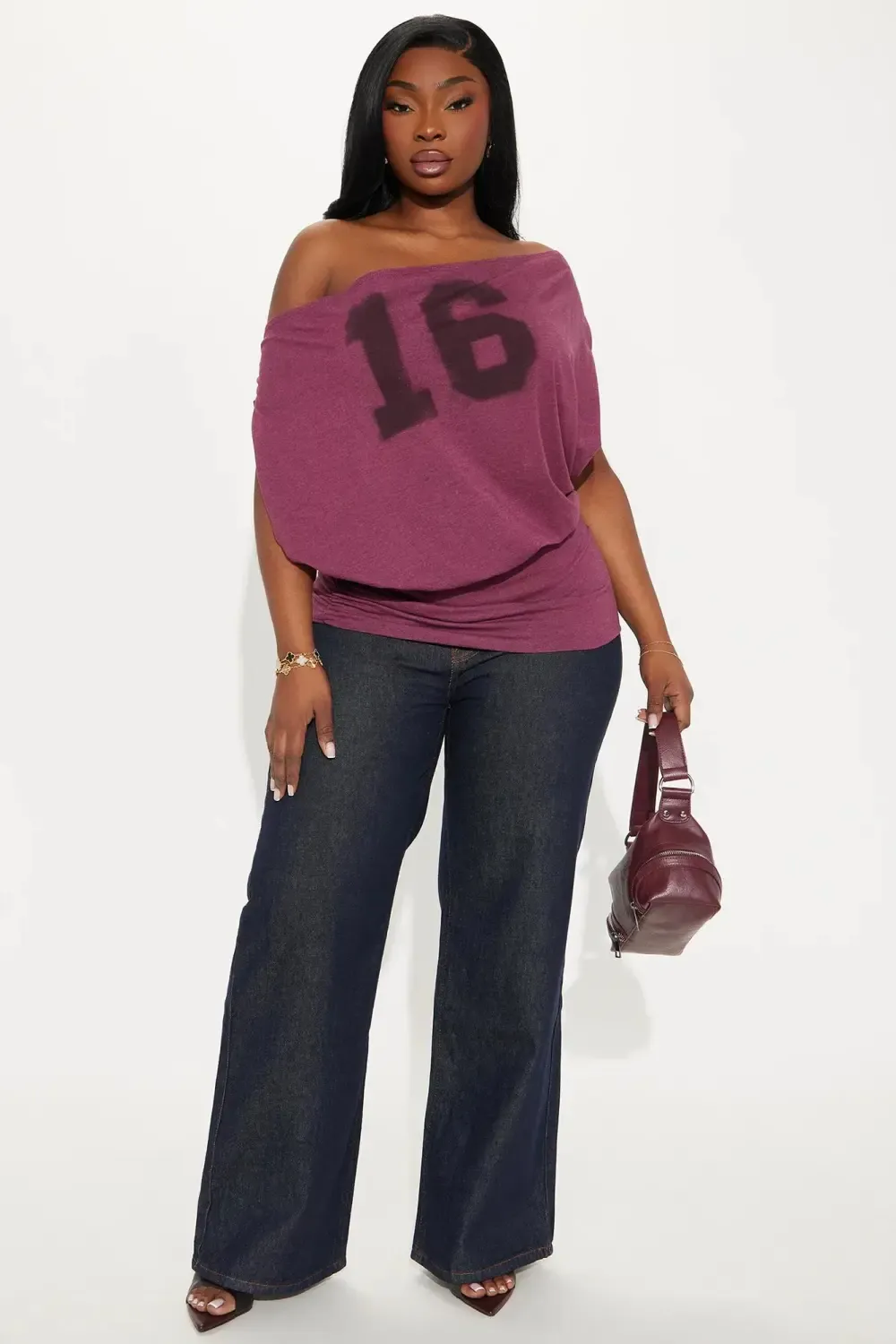 Can't Stress Me Off Shoulder Backless Top - Burgundy