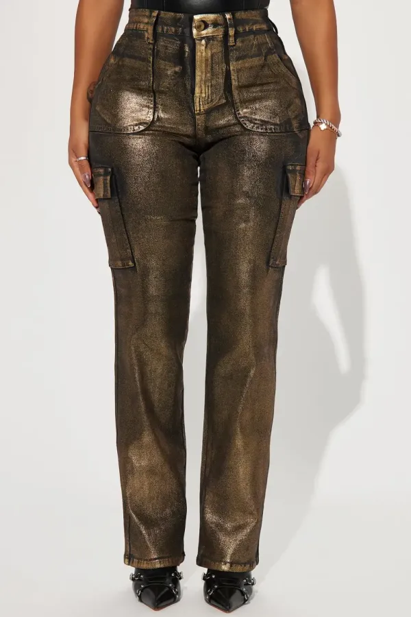 Struck Gold Foil Cargo Jeans - Black/Gold