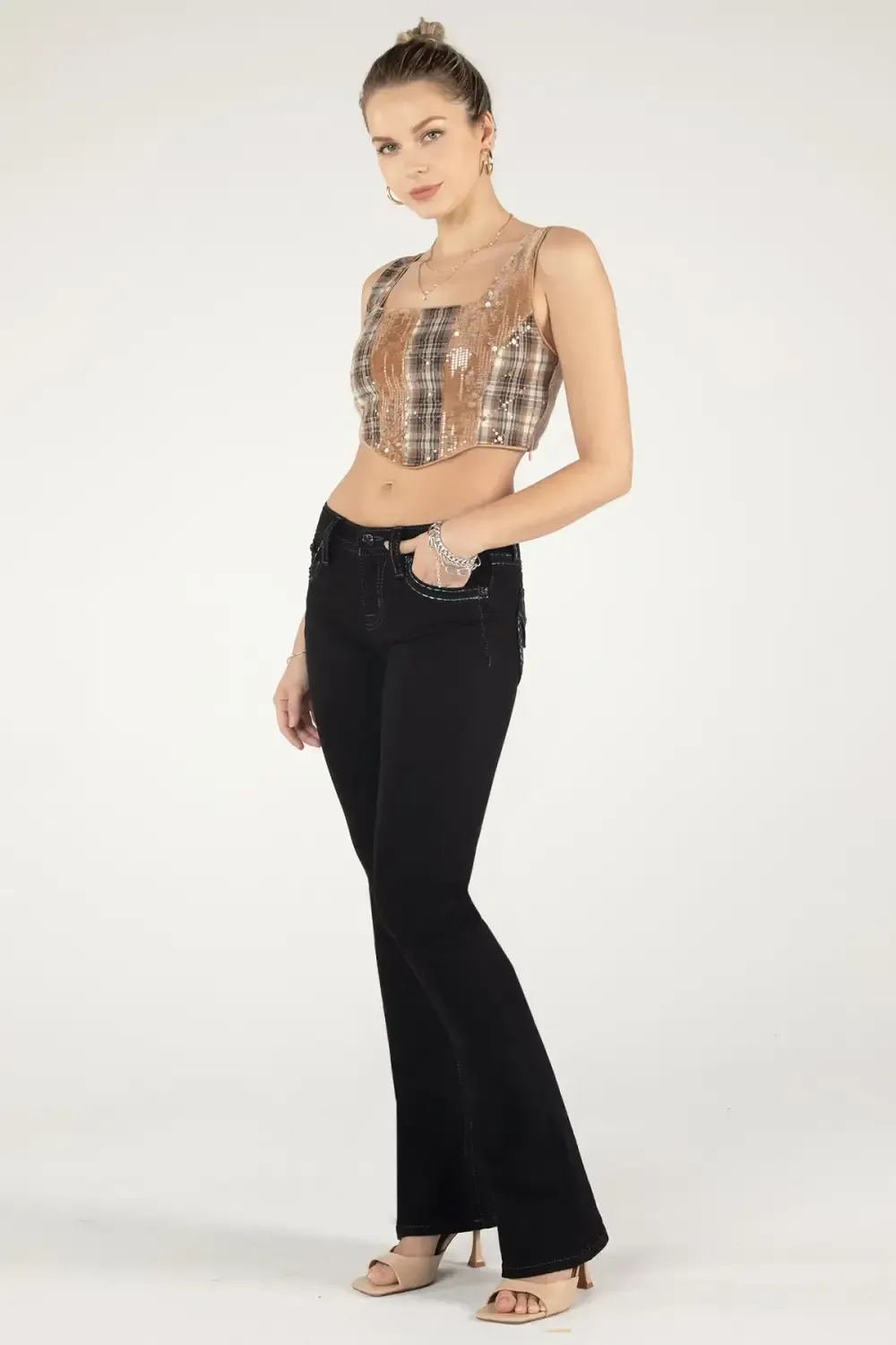 Plaid Sequin Crop Top