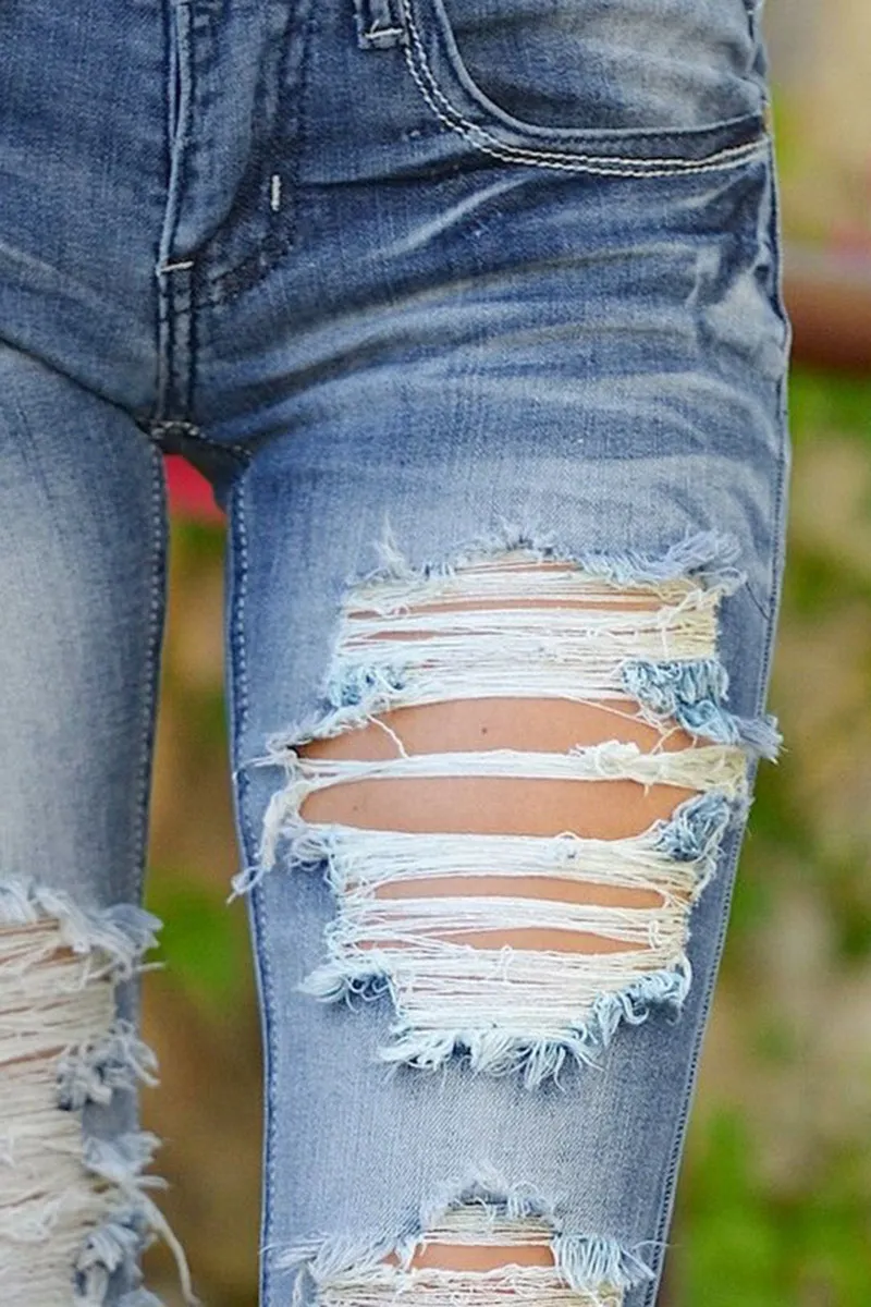 Wash Cut Out Low Waist Denim Bermuda Shorts