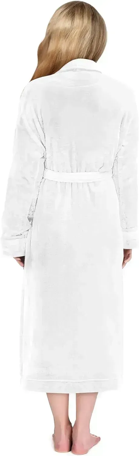 Women Fleece Shawl Collar Bathrobe - Plush Long Robe