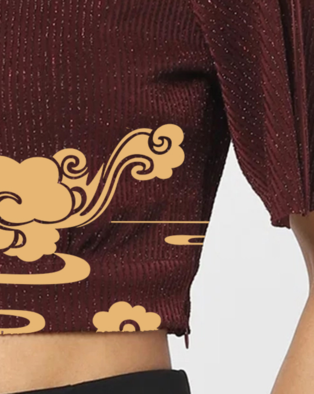 Maroon V Neck Cloud Print Cropped Top