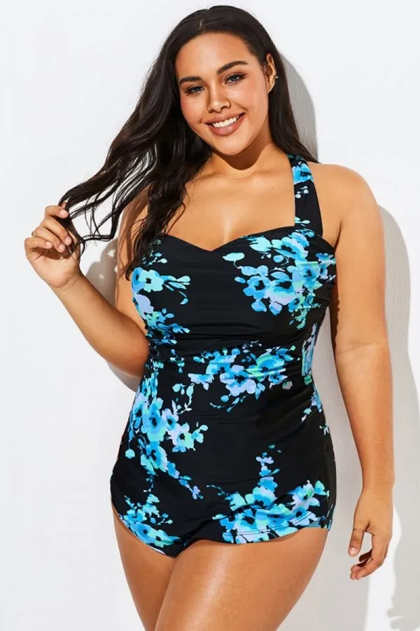 Poppies H-Back Sarong Front One Piece Swimsuit