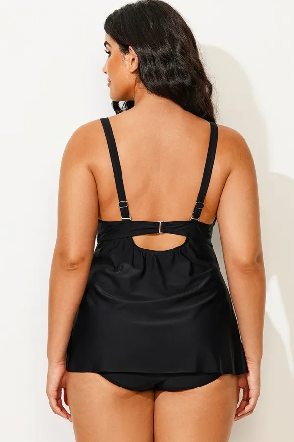 Black Sexy Tie Front Underwire Tankini Top