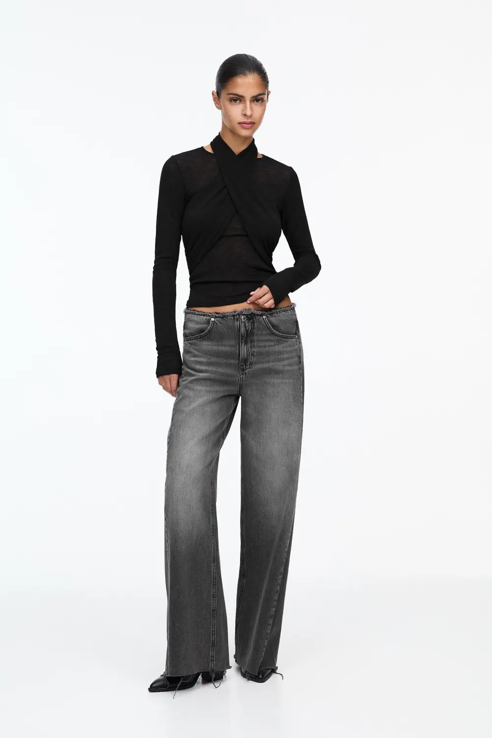Crossover neckline T-shirt
