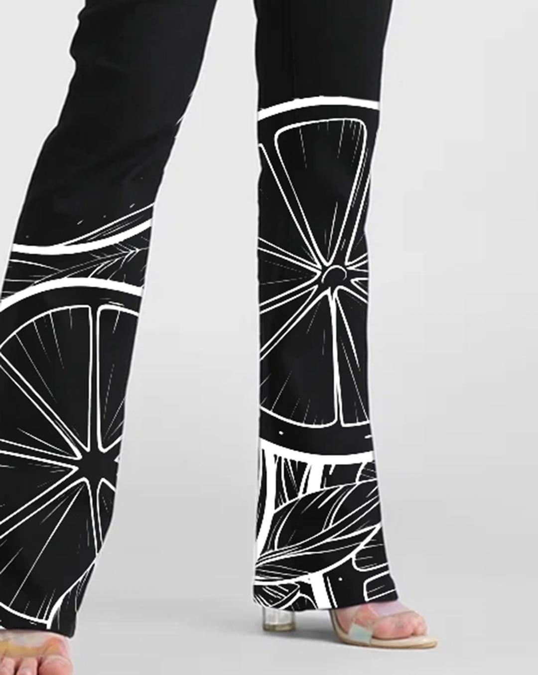 Black High Rise Flared Jeans with White Geometric Print
