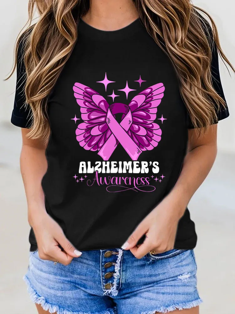 Women Alzheimer Awareness Print V-Round T-Shirt
