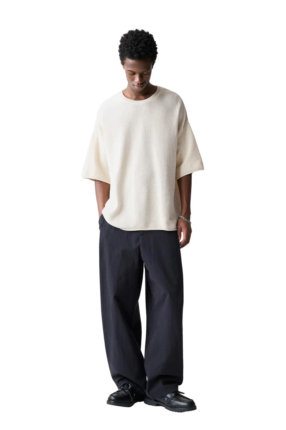 Waffle-knit boxy-fit T-shirt