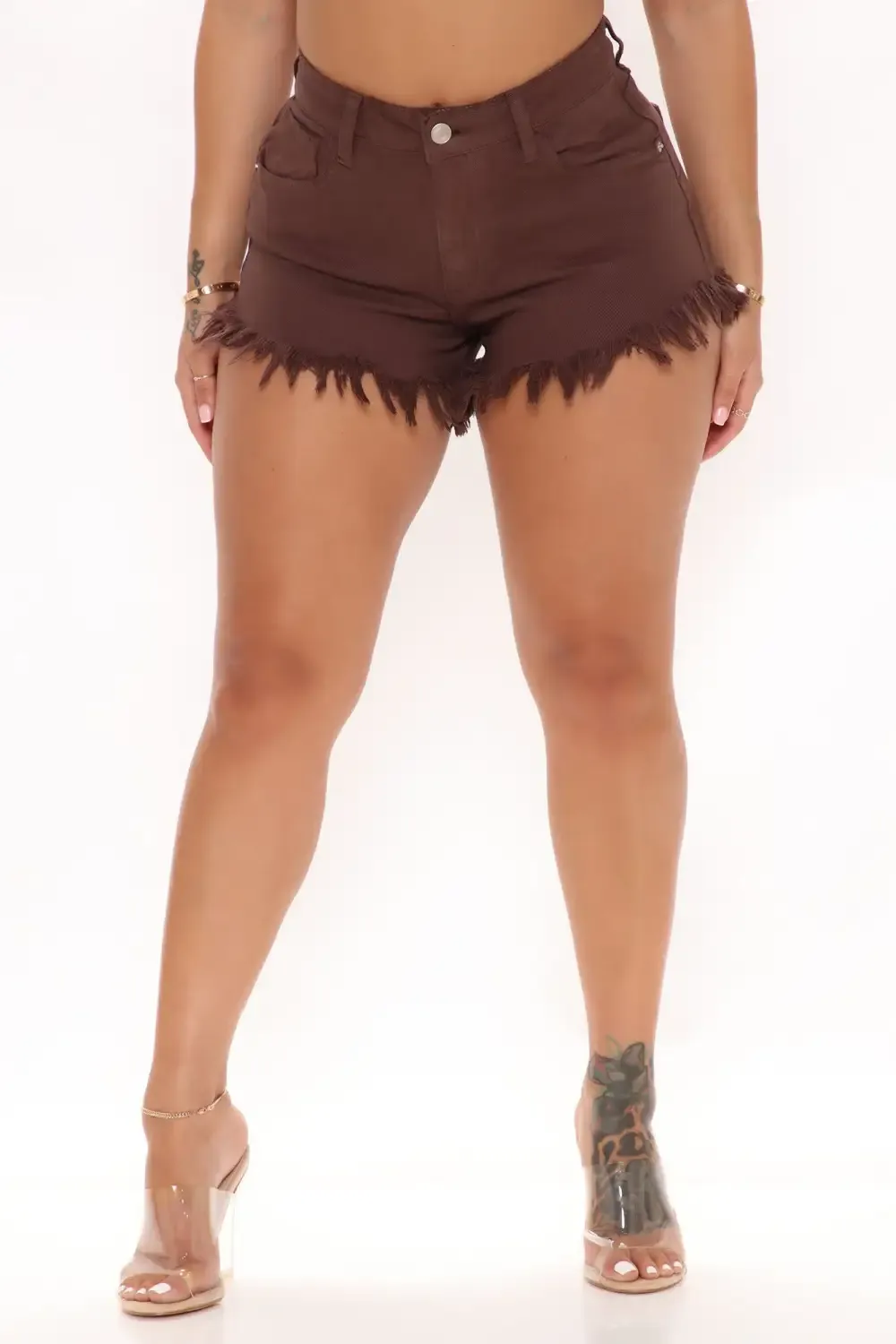 Only Good Energy Frayed Denim Shorts - Chocolate