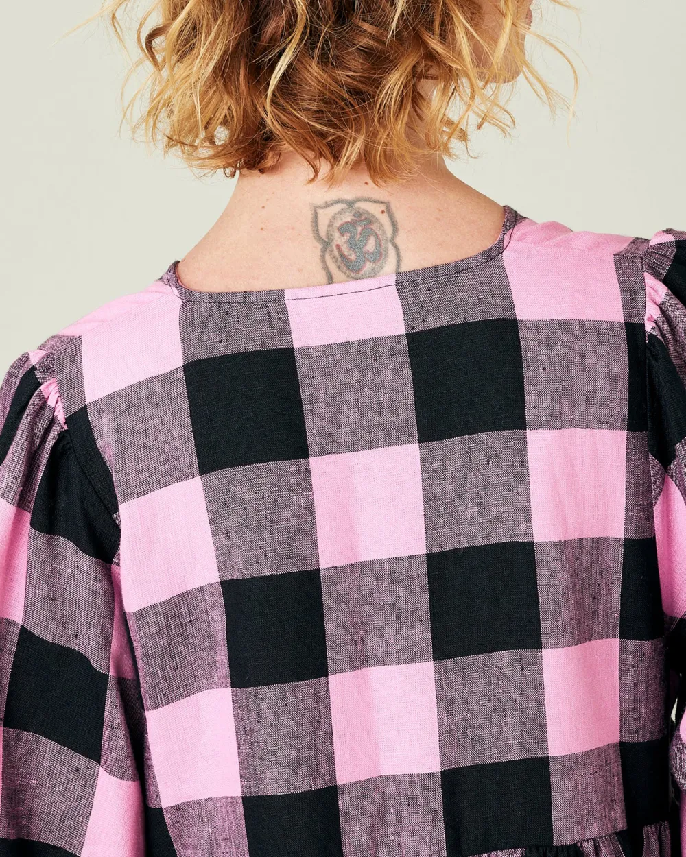 PINK & BLACK MEGA CHECK LINEN DRESS