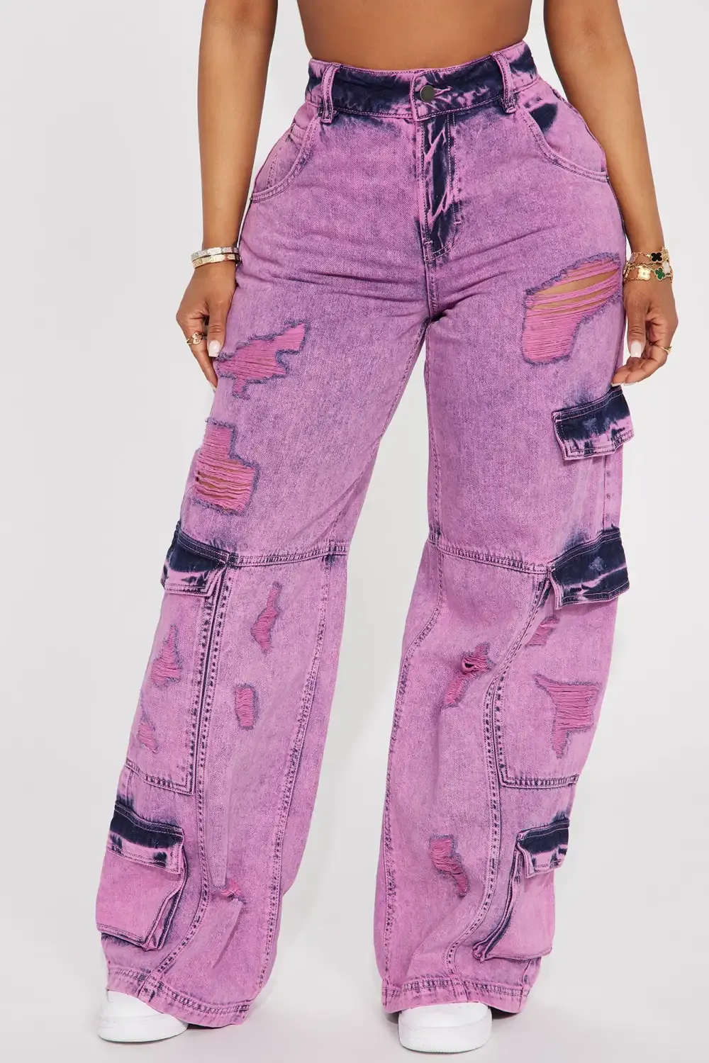 Mixed Signals Ripped Baggy Jeans - Pink