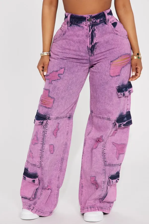 Mixed Signals Ripped Baggy Jeans - Pink