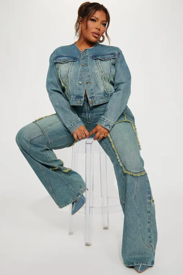 Belmont Tinted Crop Denim Jacket - Medium Wash