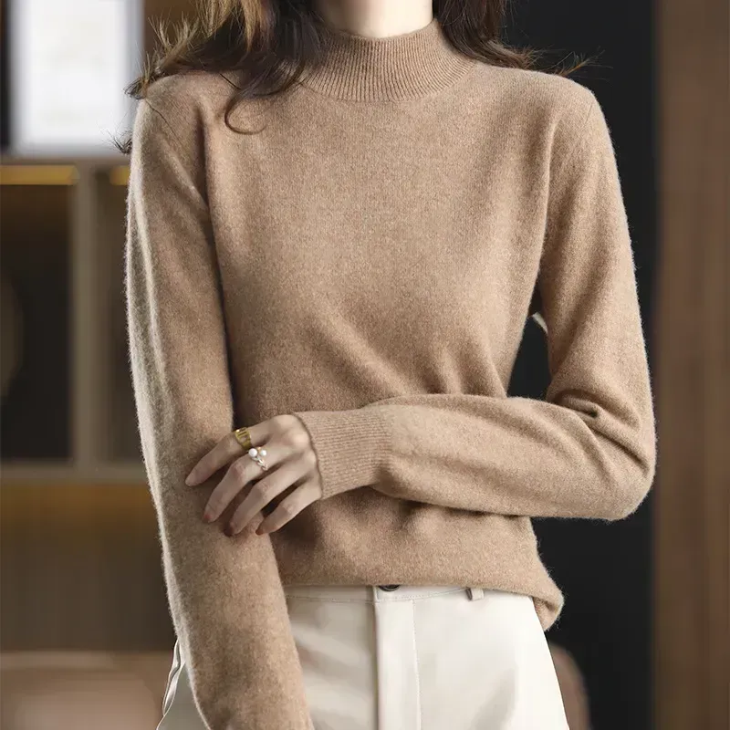 Solid Half Turtleneck Thickened Knit Sweater
