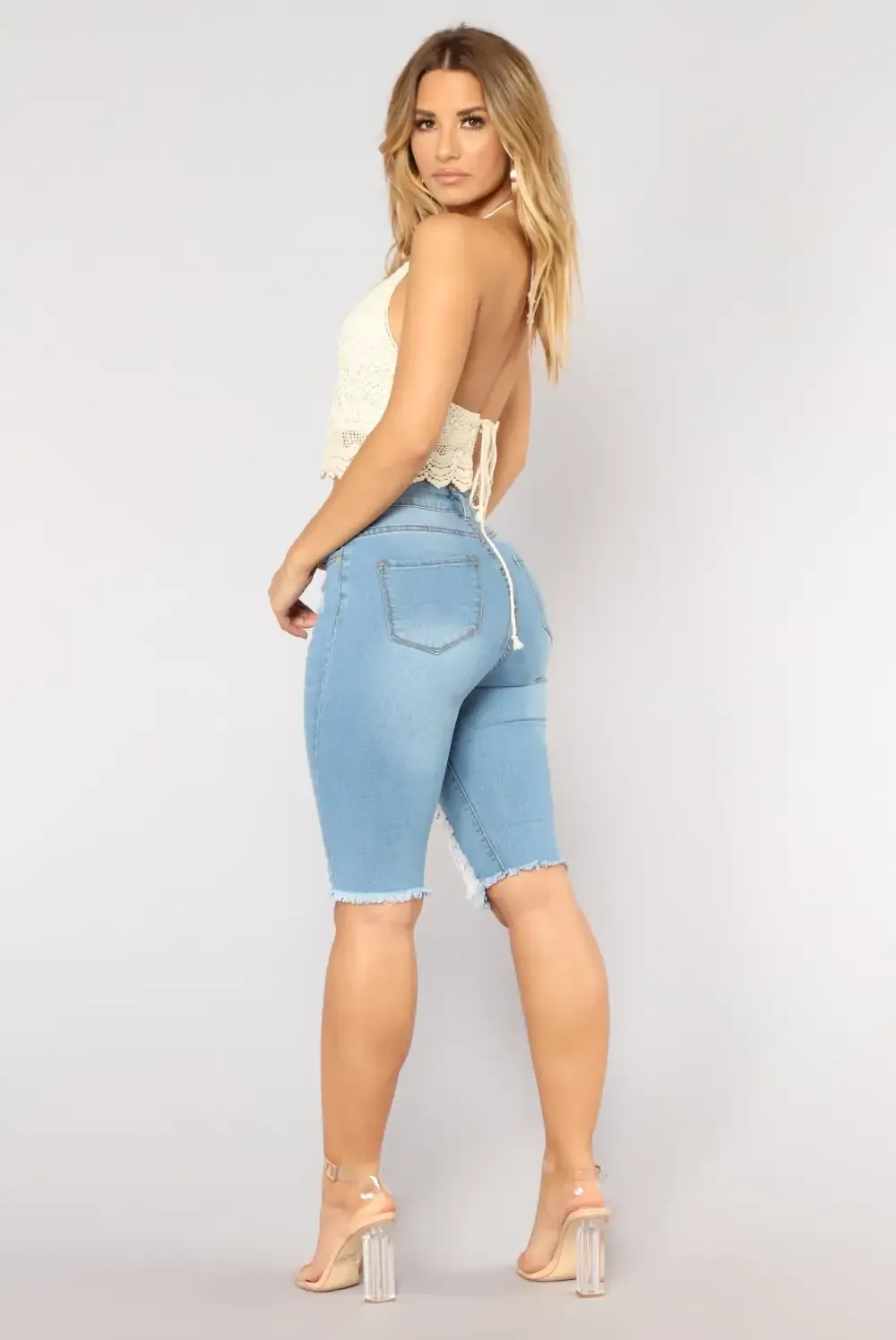 Kassidy Distressed Bermuda Shorts - Light Wash