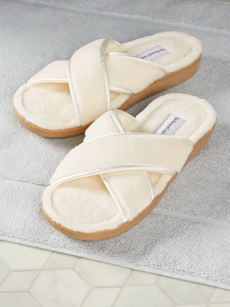 Women's Cross-Strap Terry Slide Slippers