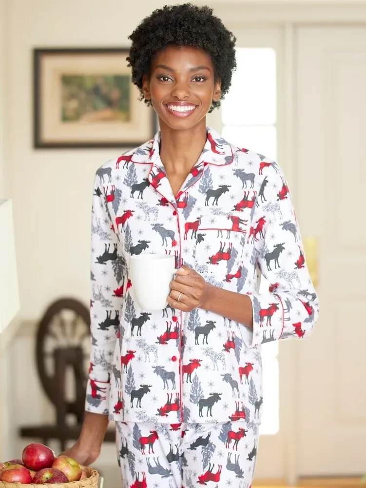 Women's Moose Flannel Pajama Set