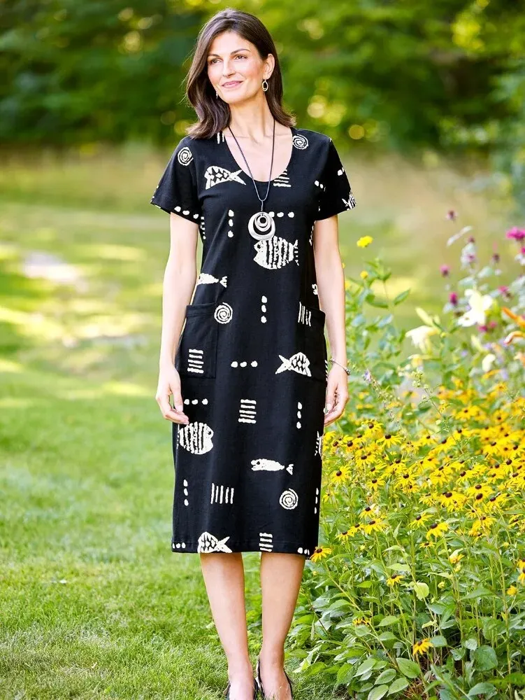 M.MAC Rock Fish Cotton Knit Mid-Length Dress With Pockets