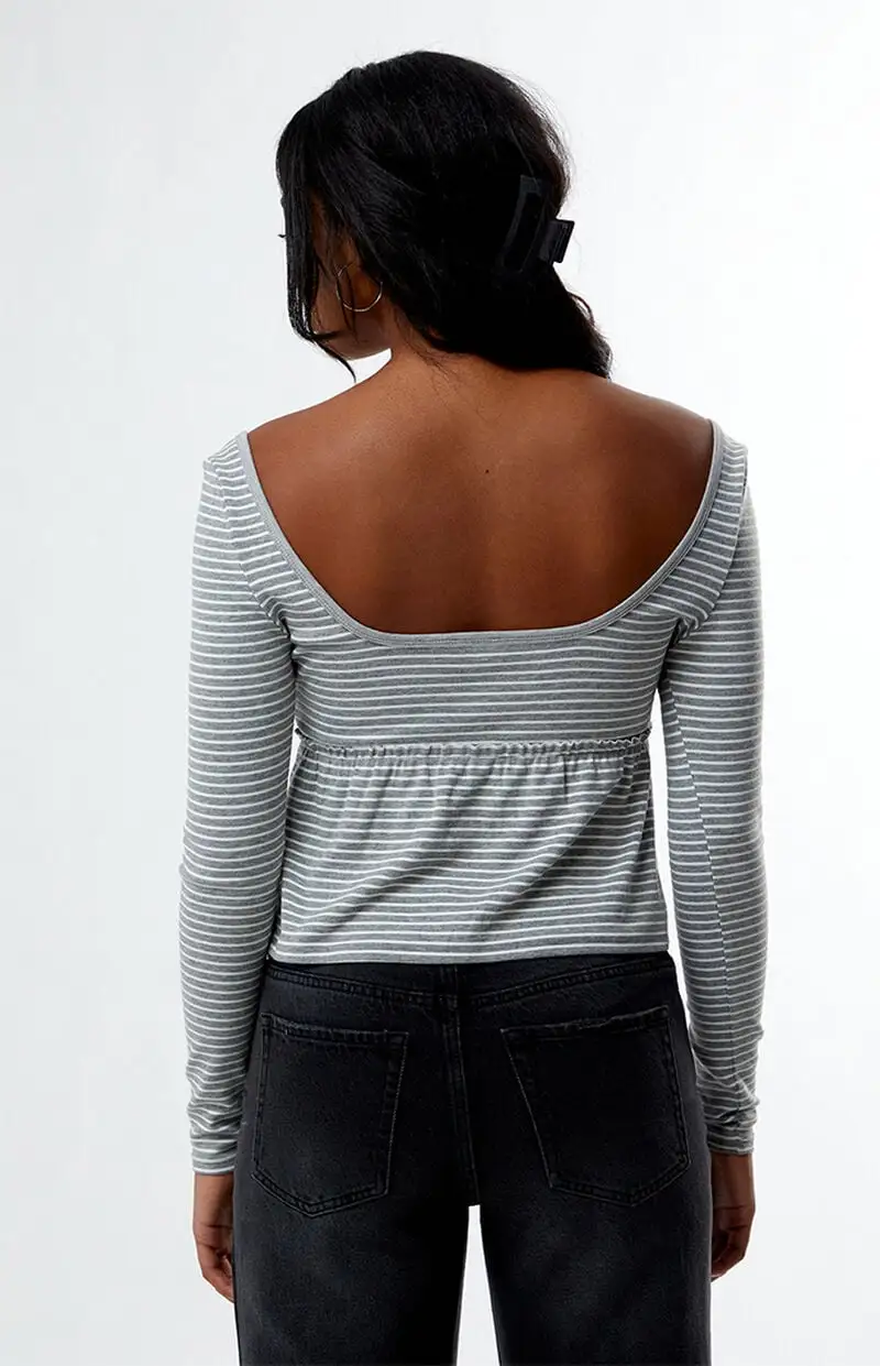 Est. PAC 1980 Striped Long Sleeve Babydoll Top
