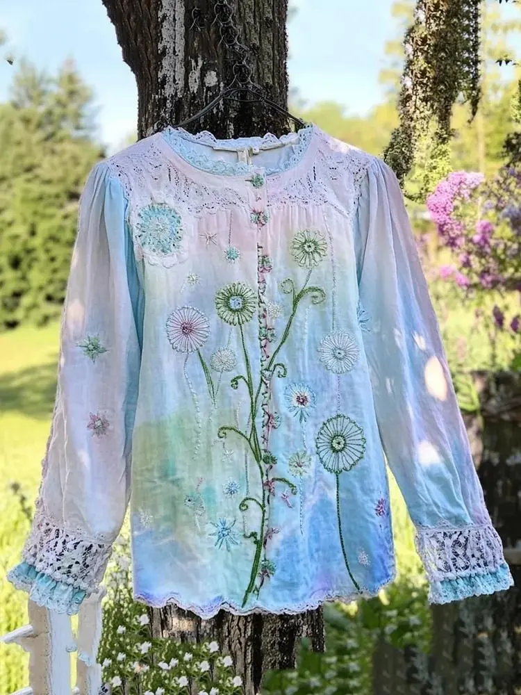Bohemian Dandelion Ombre Linen Shirt