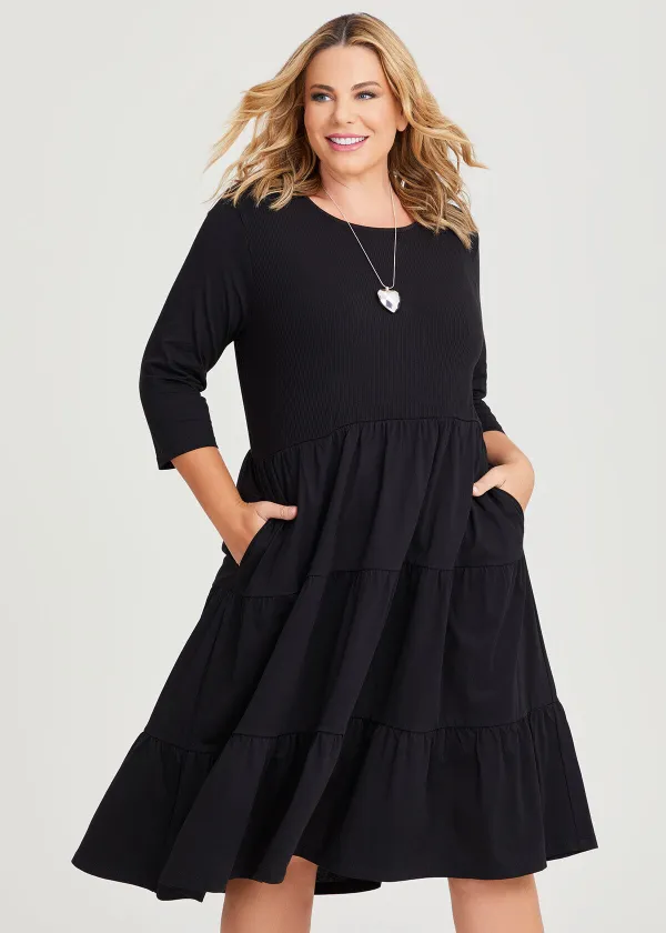 Cotton Rib Tiered Dress
