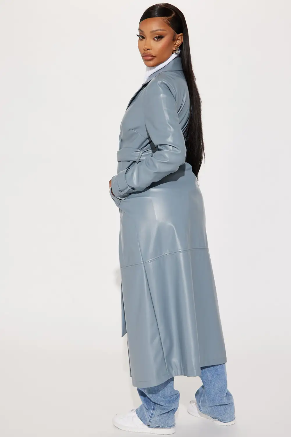 Last Nights Look Trench Coat - Slate Blue