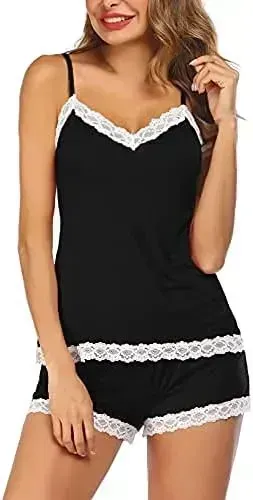 Women Cami Pajama Set Modal Sleepwear Lace Trim Short PJ Set with Shorts