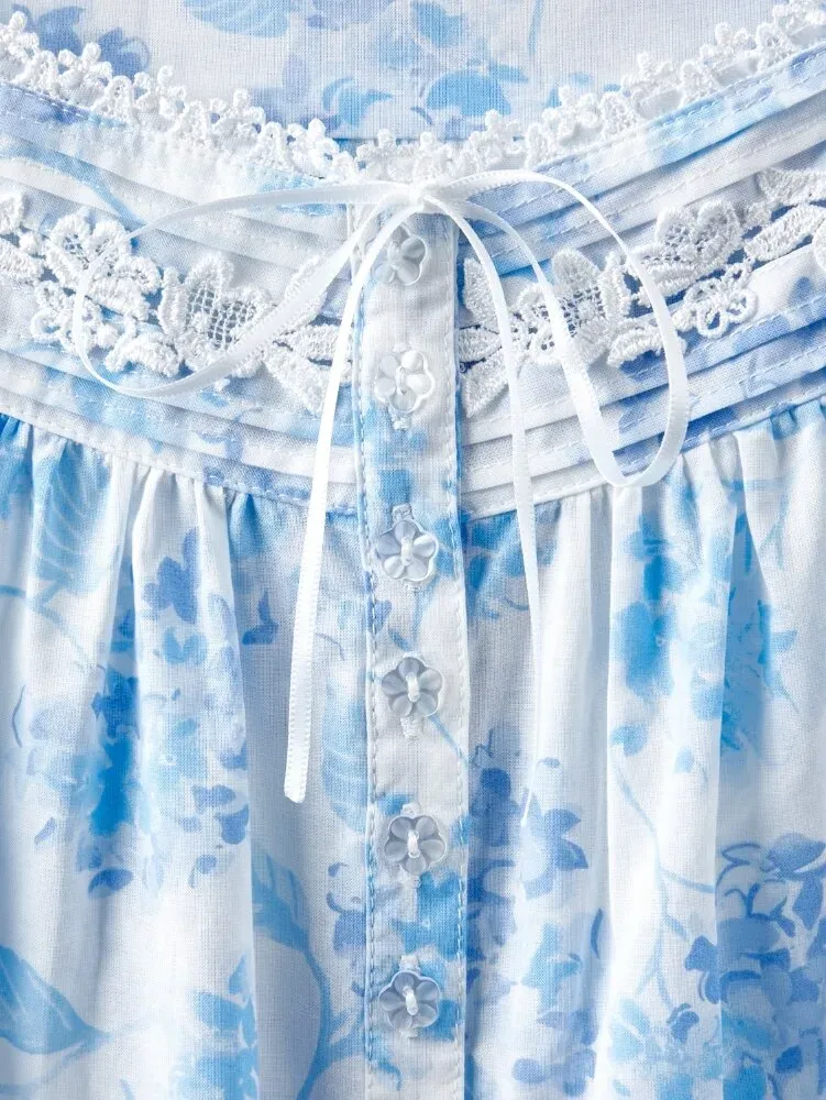 Ella Simone Blue Hydrangea Cotton Lawn Nightgown