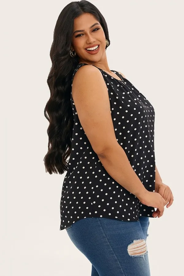 Polka Dot Print Hollow Out Sleeveless Blouse