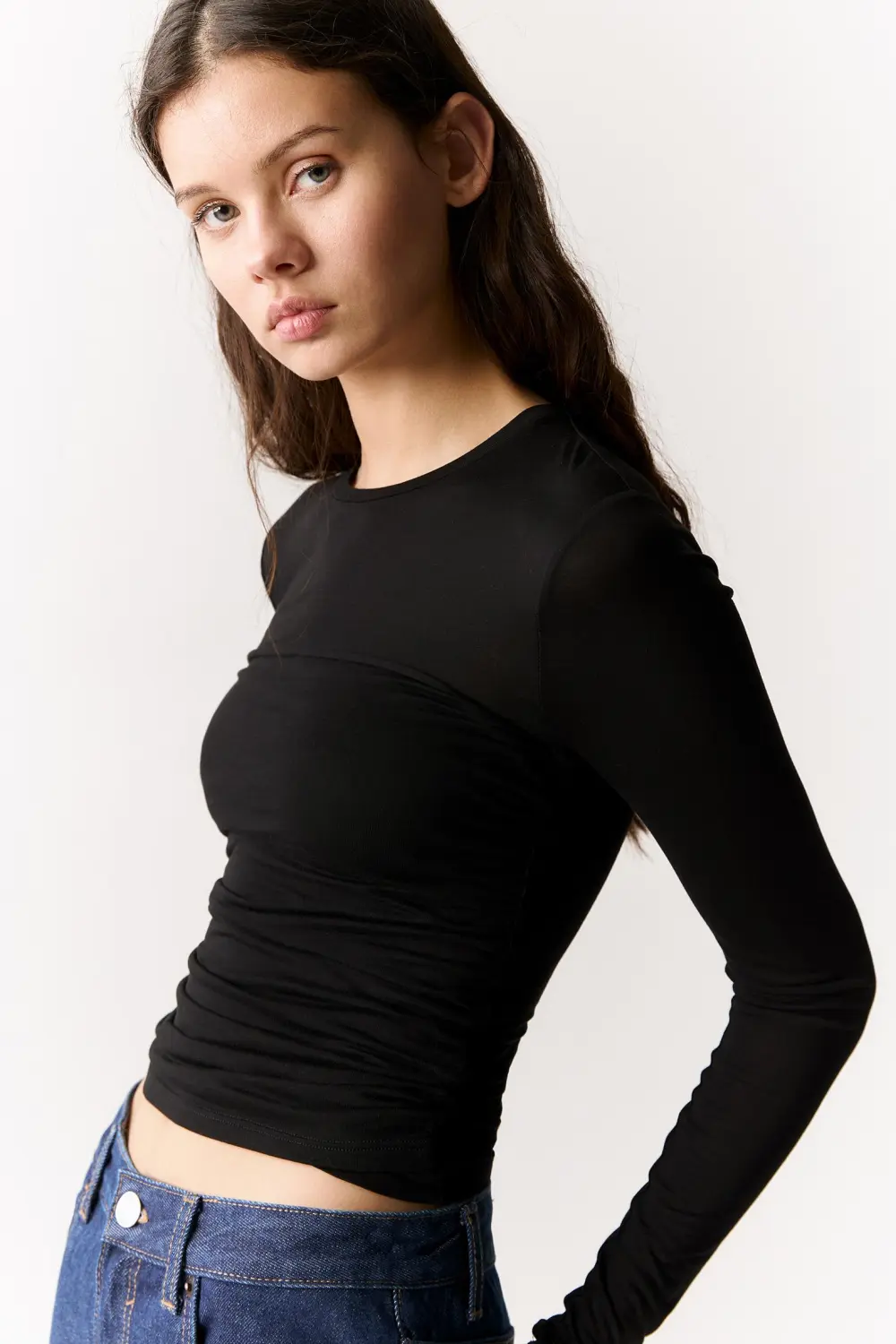 Long sleeve draped T-shirt