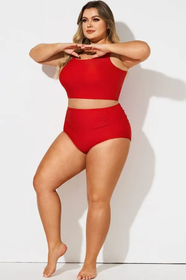 Red Elegant High Waist Brief For Lady