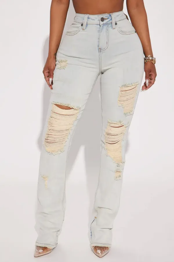 Ma Cherie Tinted Slim Straight Jeans - Light Wash