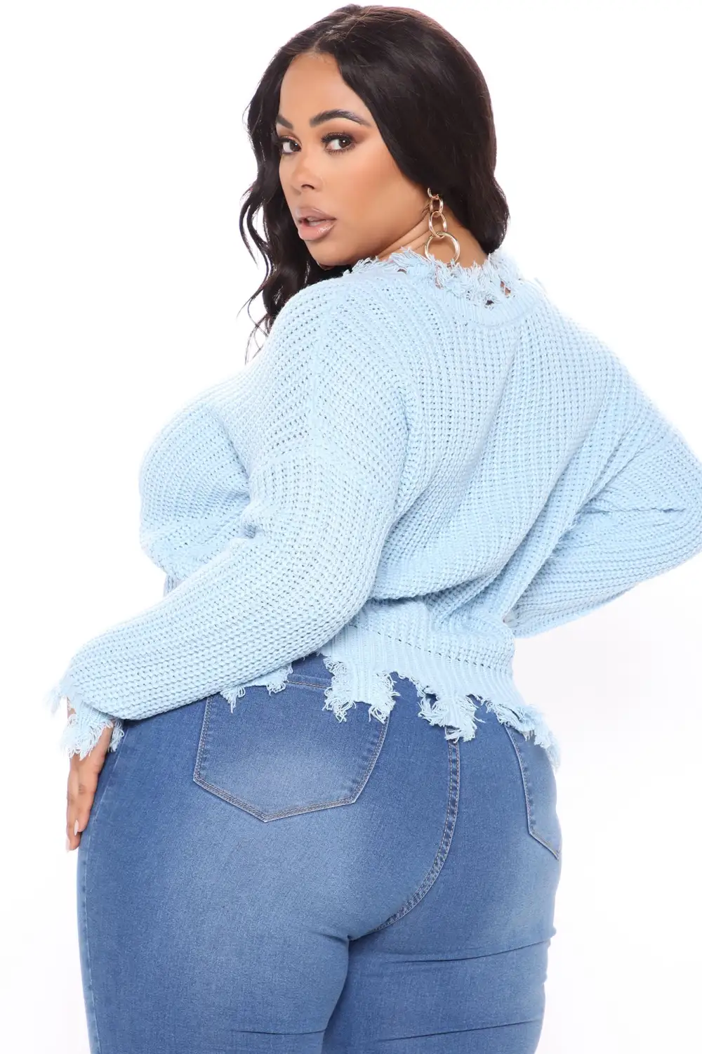 Always Distressing Me Out Sweater - Light Blue