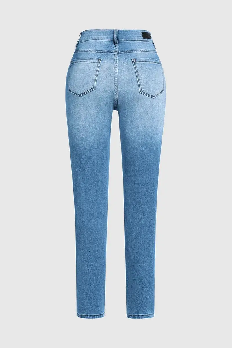 Wash Cut Out Button Fly Mid Waist Skinny Jeans
