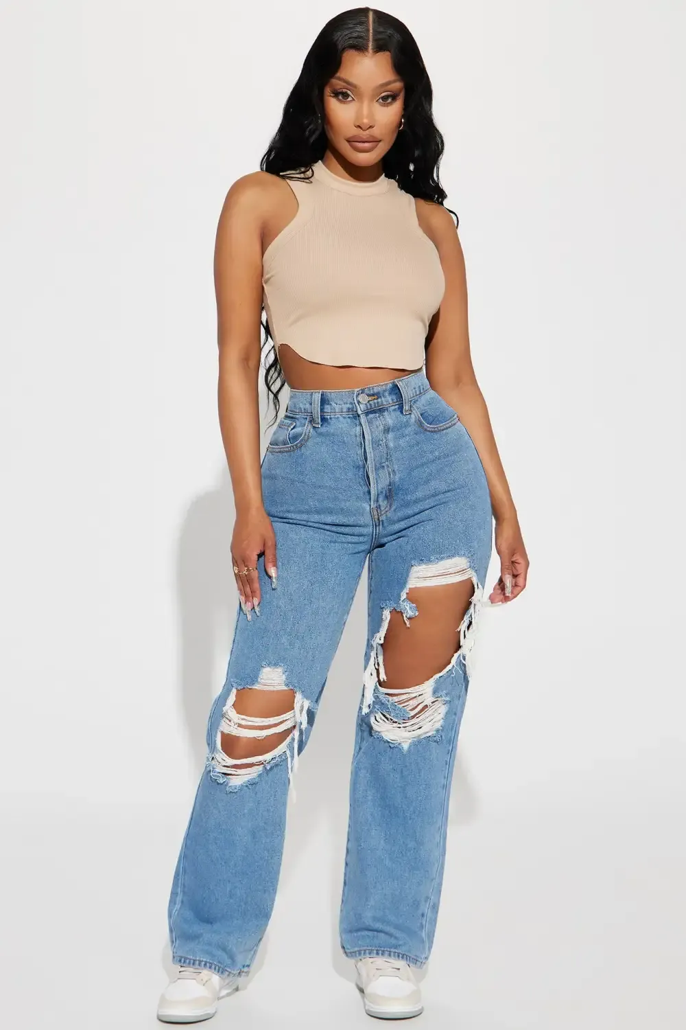 Drive You Crazy Ripped Non Stretch Straight Leg Jeans - Medium Wash