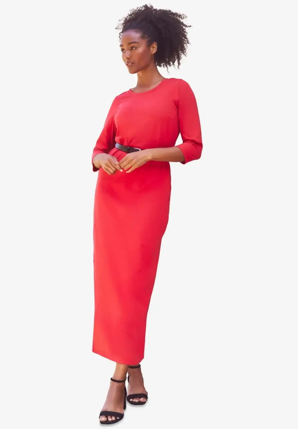 Three-Quarter Sleeve Knit Maxi Dress