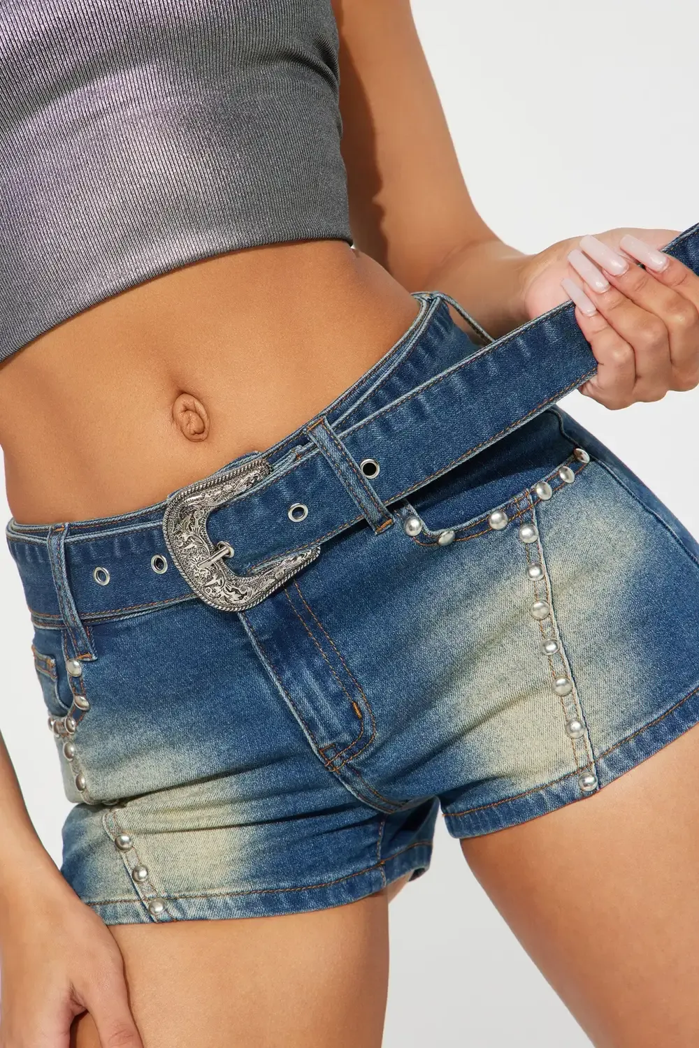 Well Established Belted Denim Shorts - Dark Wash