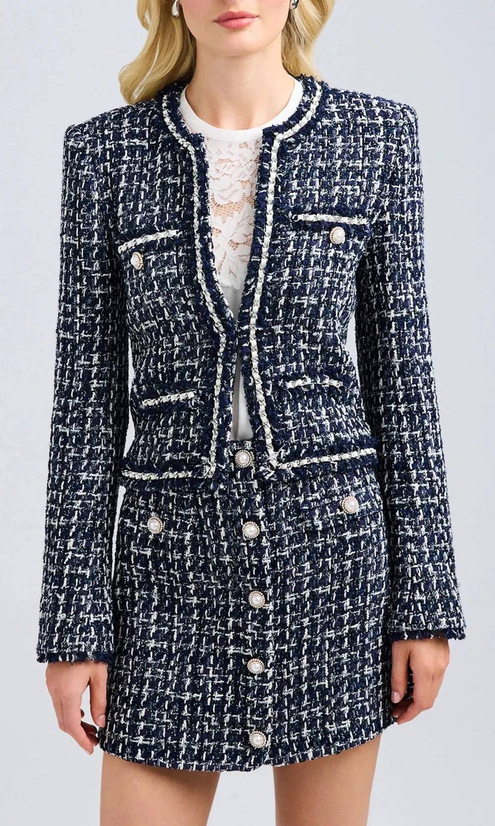 Betsy Buttoned Tweed Blazer