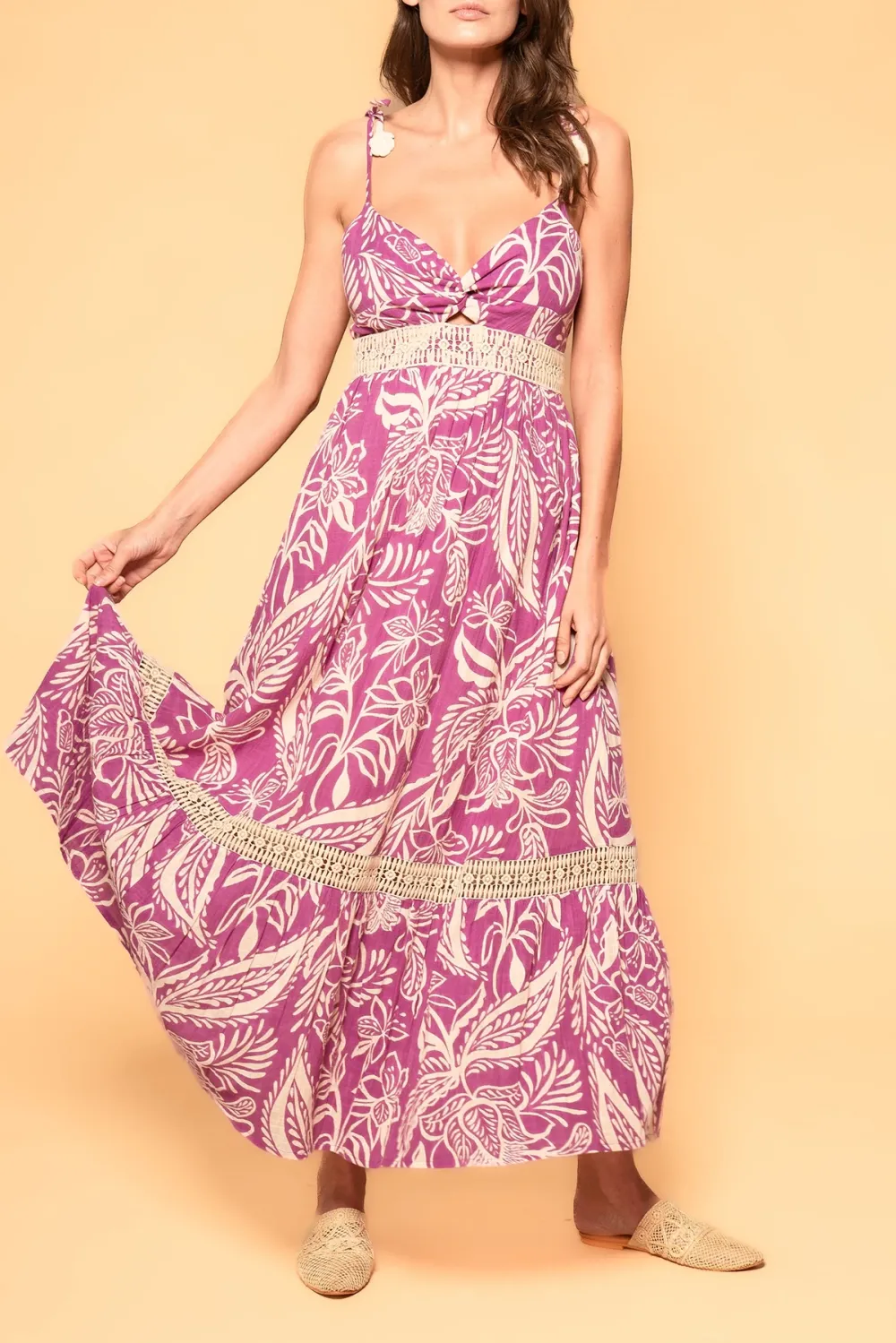 Purple And White Paisley Print Maxi Dress
