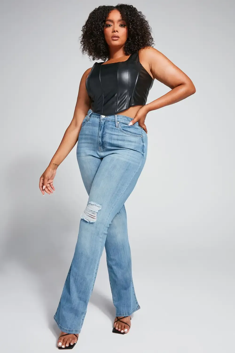Tall Jessie Mid Rise Distressed Bootcut Jean - Light Blue Wash