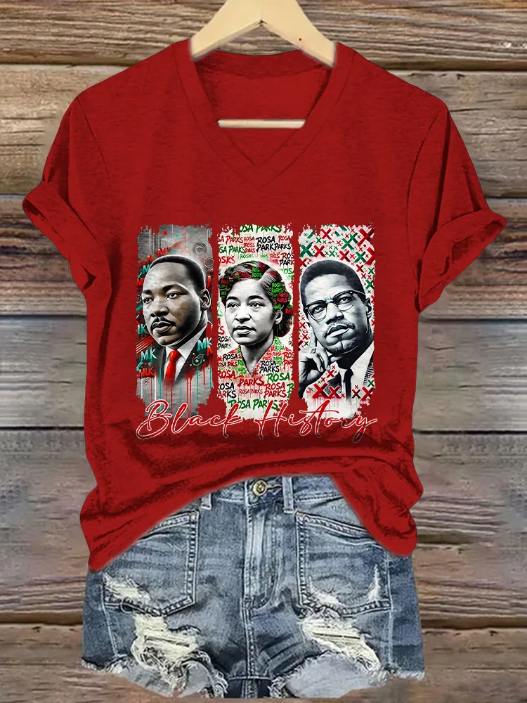 Women'S Black History V-Neck Short-Sleeved T-Shirt