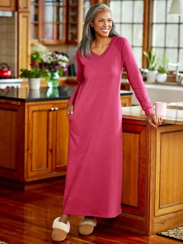 Heathered Sweatshirt V-Neck Popover Nightgown