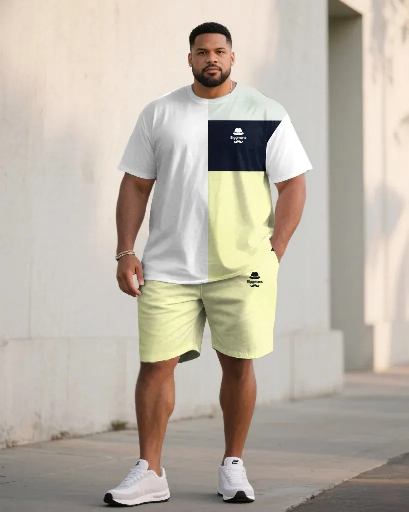 Big & Tall Men's Color Block Short-sleeved T-shirt and Shorts Suit