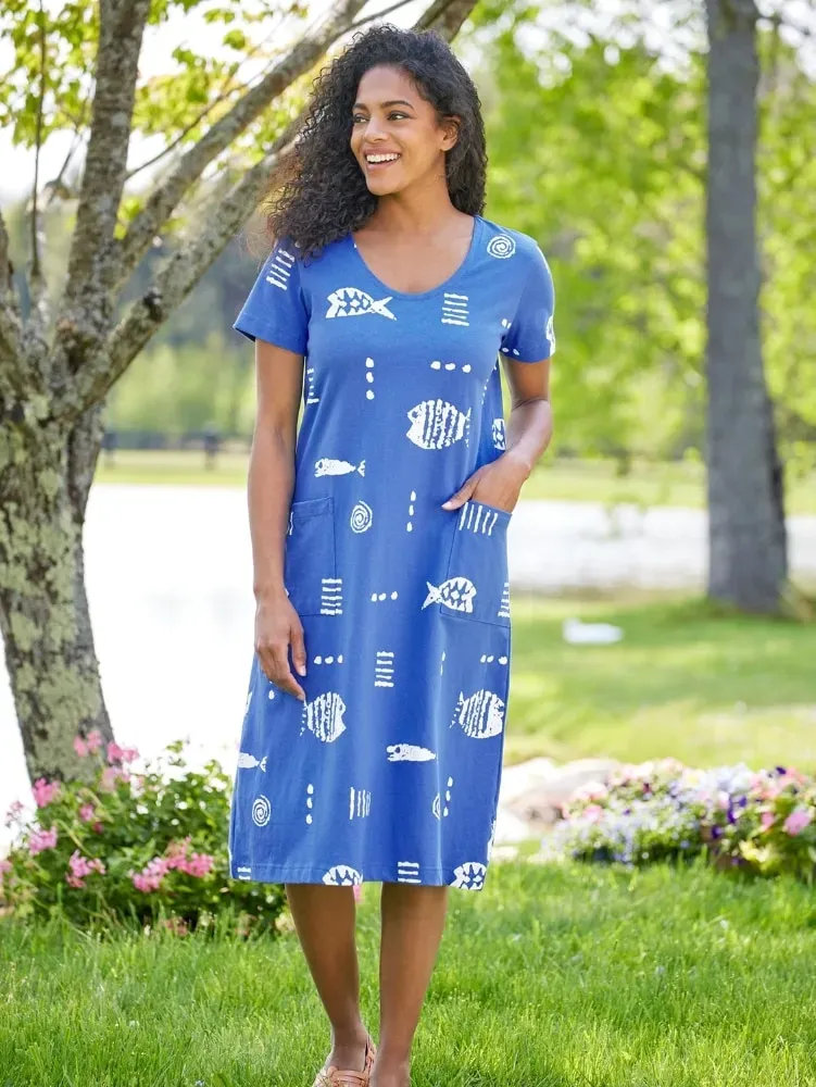 M.MAC Rock Fish Cotton Knit Mid-Length Dress With Pockets