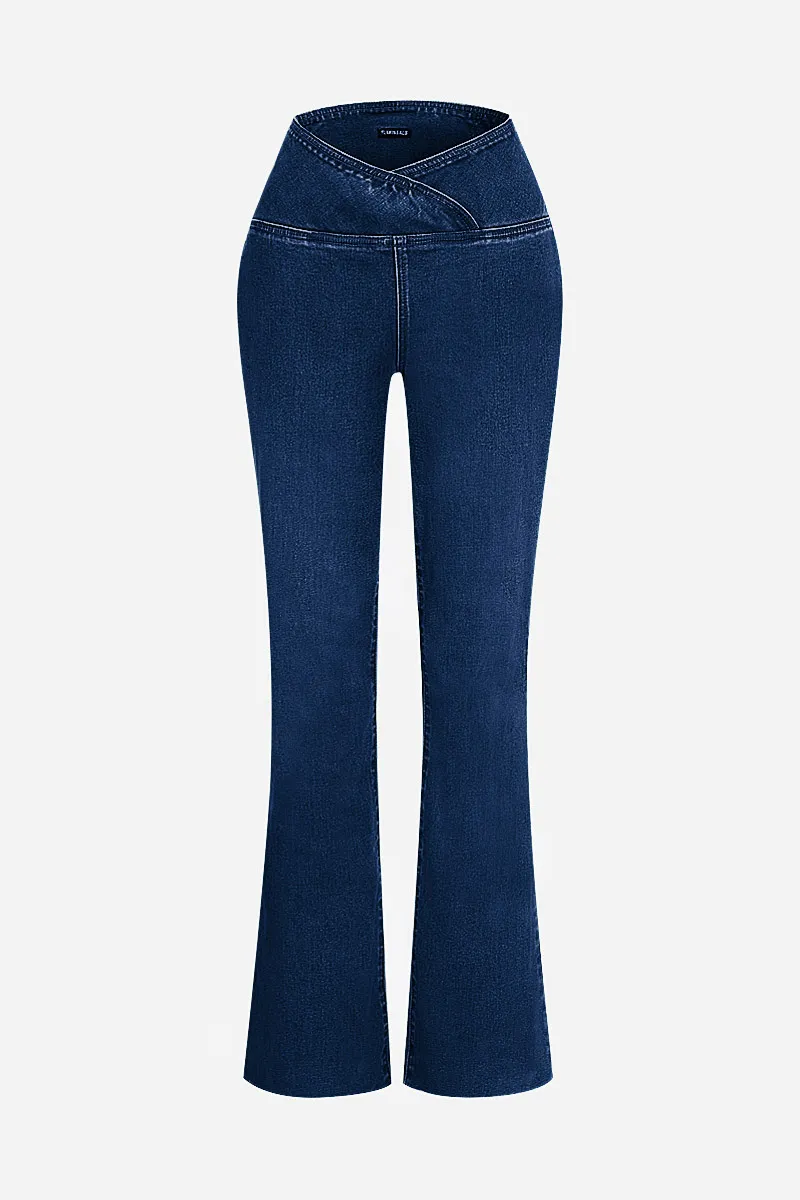 Wash Wrap Mid Rise Stretchy Flare Jeans