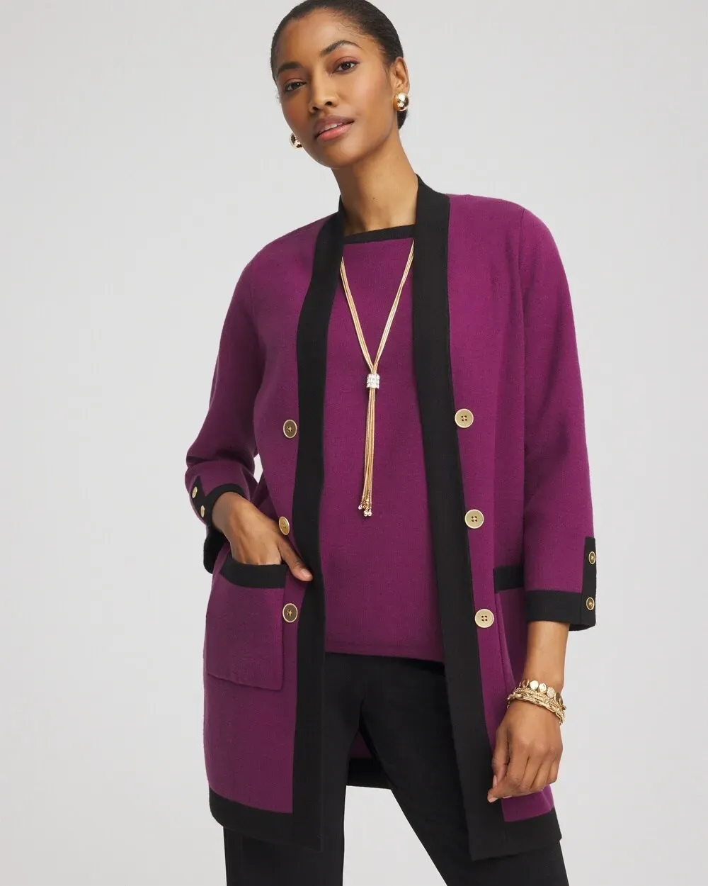 TravelersTM Collection Contrast Button Cardigan