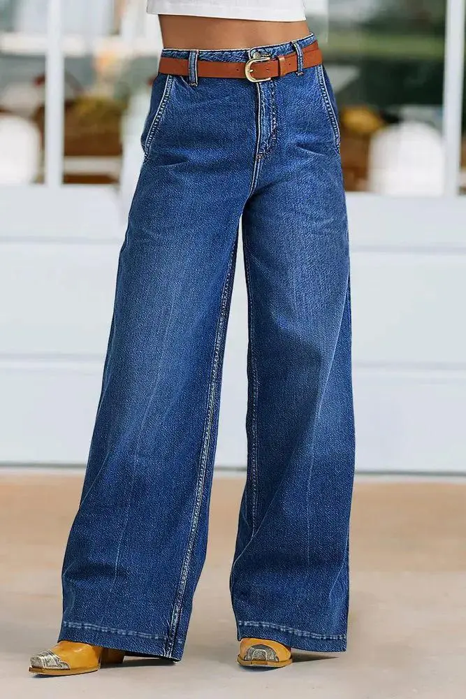 Wash Wide Leg High Rise Jeans Without Belt